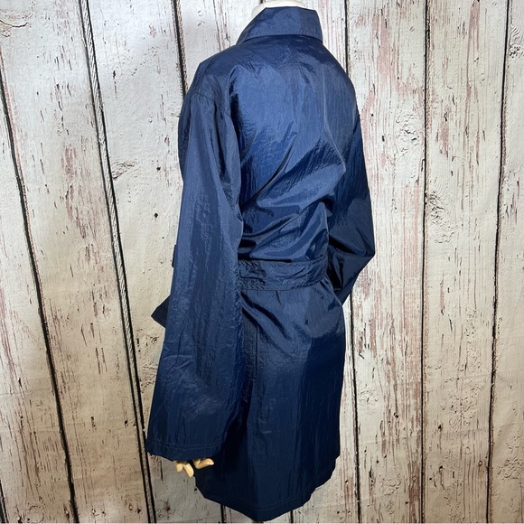 Vintage Diane Von Furstenberg Navy Long Raincoat Jacket Coat w/ Belt Size Large - Picture 5 of 12